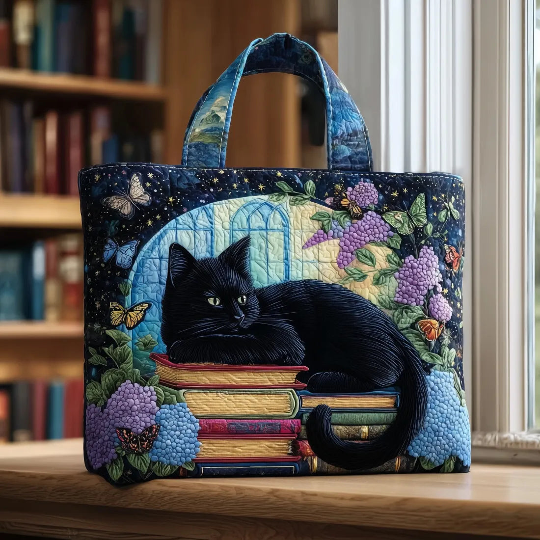 Handmade Shoulder Bag with Black Cat