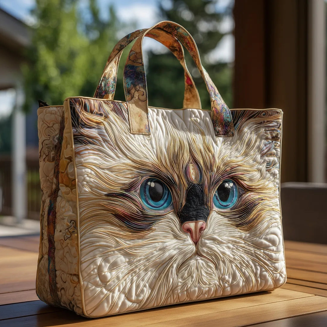 Handcrafted Bag with White Cat