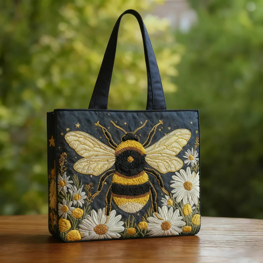 Handcrafted Bee Bag with Daisies and Stars