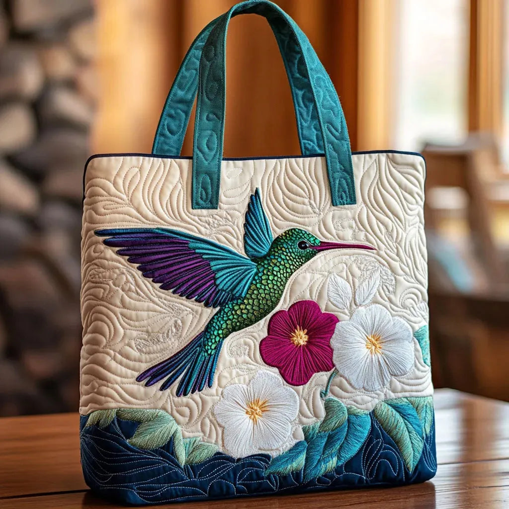 Quilted Tote Bag with Flowers