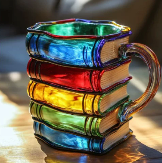 Colourful Handmade Mug with a Book Theme