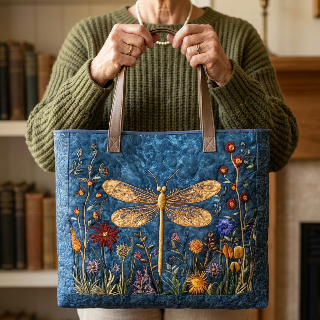 Quilted Shoulder Bag with Dragonfly